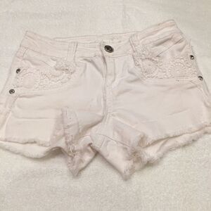 Rue 21 white cut off shorts size 7/8 curvy lace embellished crystal stud…